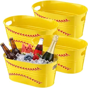 4 count 3 Gallon Softball Galvanized Tub Ice Bucket Large Metal Drink Buckets for Parties  Beverage Tub with Carry Handles for Champagne   Cooling  Party Decor Supplies