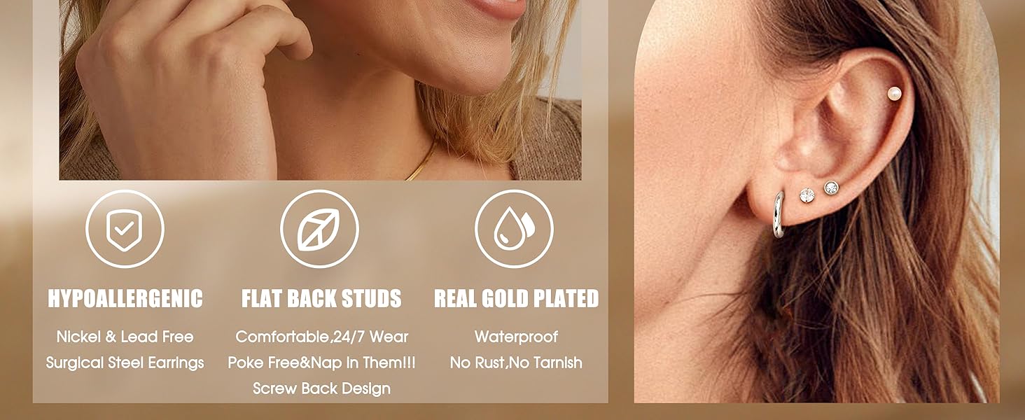 LOLIAS 21Pairs Surgical Steel Flat Back Earrings Hypoallergenic 20G Screw Back Nap Stack Cartilage Earring Stacks LOLIAS 21Pairs Surgical Steel Flat Back Earrings Hypoallergenic 20G Screw Back Nap Stack Cartilage Earring Stacks