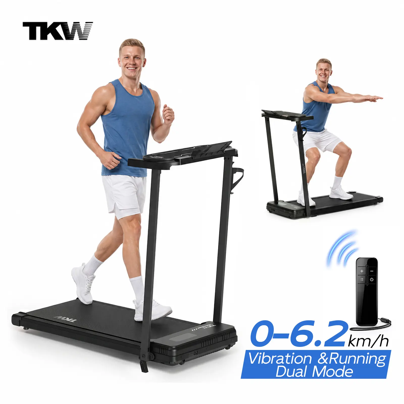 TKW Treadmill with Wheels, 5% Incline2.5HP and265 lbs Weight Capacity RemoteControl, 3-in-1 Walking Vibration pad,Summerwins Home Exercise Equipment Home Gym Equipment
