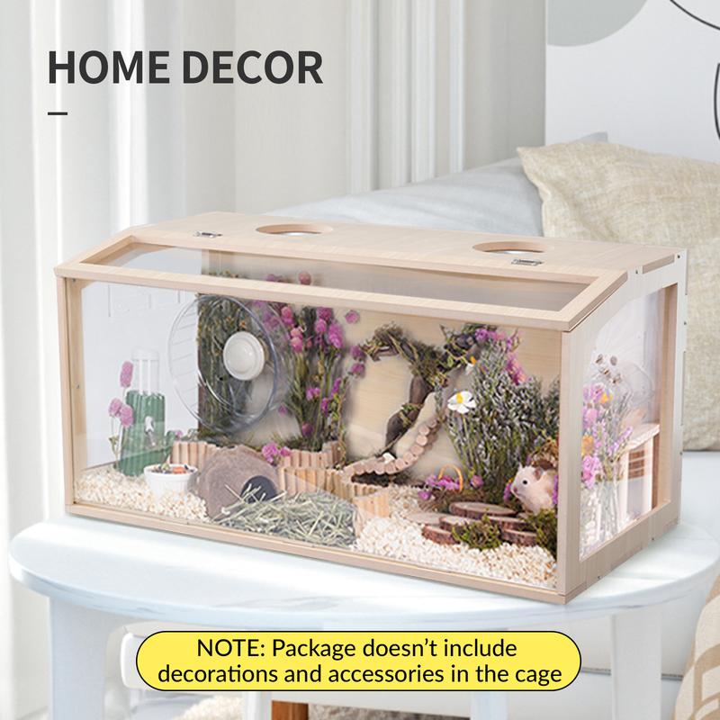 23.6 inch Wooden Hamster Cage,  Openable Top, Ventilated, Easy to Clean, 50-60 PCS Natural Rabbit Chew Toys, Treats, Timothy Sticks, Apple Sticks, Sweet Bamboo for Guinea Pig, Hamster, Chinchilla, Rat, Small Animals Bunny