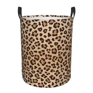 Leopard Print Round Laundry Hamper Animal Skin Texture Storage Basket Toys Clothes Organizer Bin For Home Bathroom Bedroom Dorm Nursery 38l