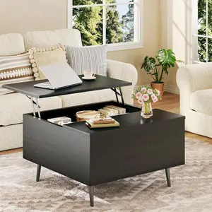 Lift Top Coffee Table, 31.5" Square, with Storage, Coffee Table with Large Hidden Compartment, Center Table with Lifting Tabletop, for Living Room, Black