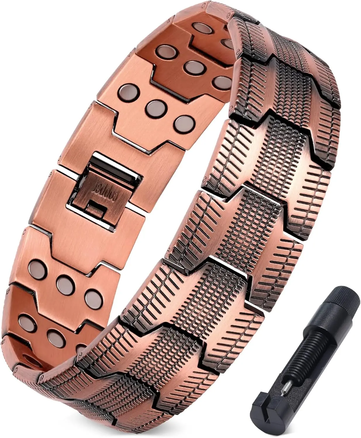 3X Strength Copper Magnetic Bracelet for Men,Pure Copper Bracelet Included Adjustable Sizing Tool-gauss strong magnet,adjustable size tool,hypoallergenic men,stylish wellness gift,energy boost circulation relieve fatigue