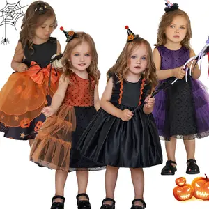 1006 Children Black Cosplay Costume Fancy Carnival Pumpkin Witch Vampire Girls Clothes Orange Halloween Dress Purple Kids Fashion 3M-2Y Ghost Face Princess