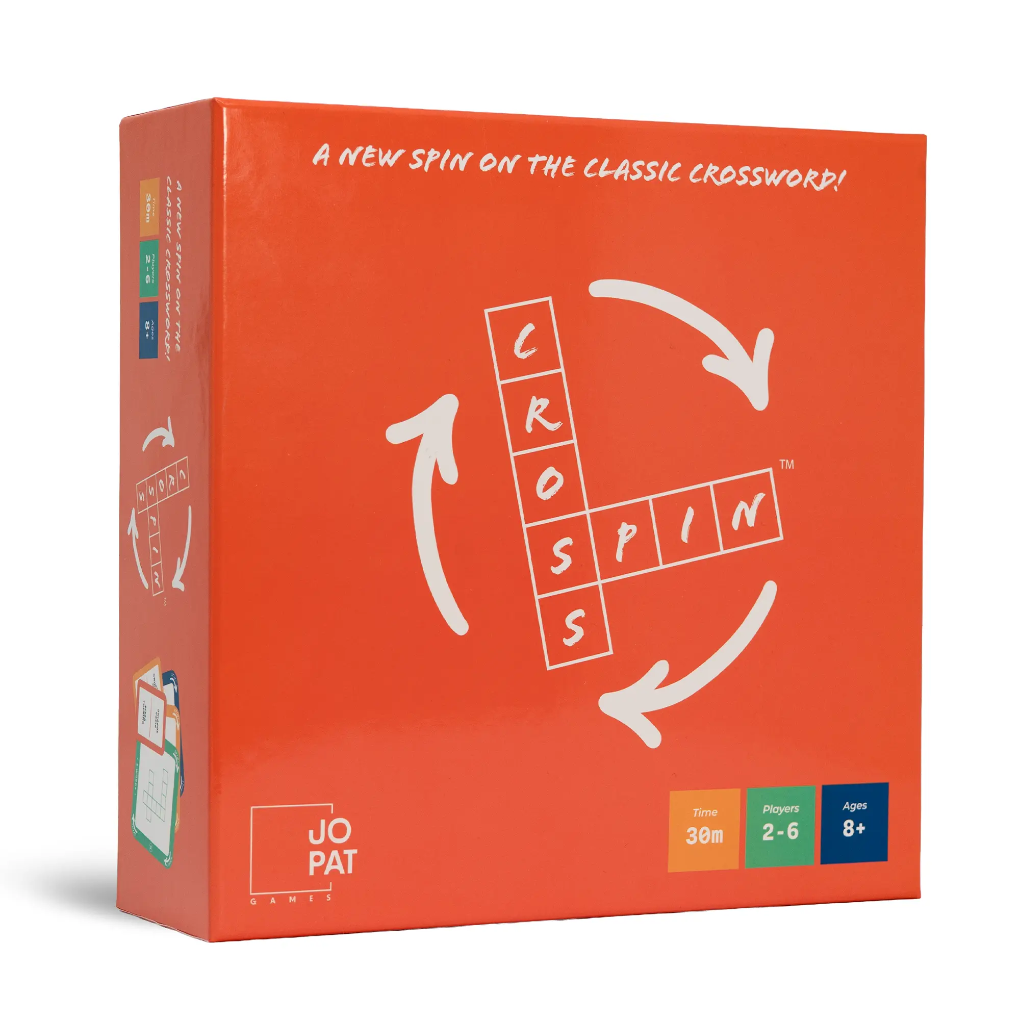 Cross Spin - Crossword and Party Board Game - Ideal for Word Puzzle Lovers - JoPat Games - 2-6 Players - Ages 8 and Up