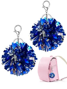2 Pcs Cheer Pom-Pom Keychain, Cheerleader Keyrings for Teen Cheerleading Sports bag Accessory, Cheering Keyring, baseball football Team Gift, bag Charms, Foil Keychain, Cheer Camp Gift