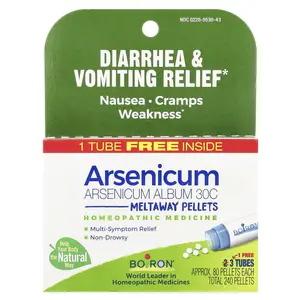 Boiron Arsenicum, Diarrhea & Vomiting Relief, Meltaway Pellets, 30C, 3 Tubes, 80 Pellets Each | HSA/FSA Eligible