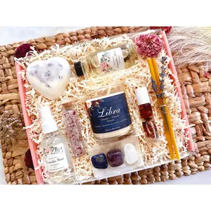 Libra Zodiac Spa and Crystal Gift Box, Gift Wrapped Personalized Floral Gift, Zodiac Sign Crystals, Astrology Stones, Birthday Self Care