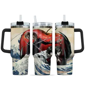 [Sip40 Otaku] Light Yagami x L Lawliet 40oz Stainless Steel Tumbler With Handle – Death Note Anime Cup, Light Yagami Tumbler, L Detective Mug, Ryuk Inspired Travel Cup, Psychological Thriller Manga Cup, Vintage Anime Gift for Fans & Collectors