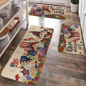 1/2/3 pc Kitchen mat, American Gnome Retro Country Floor Mats July 4th Independence Day & Memorial Day, Non-Slip Flannel Soft Comfortable Easy-Clean, Bedroom Living Room Dining Kitchen Bathroom Entryway