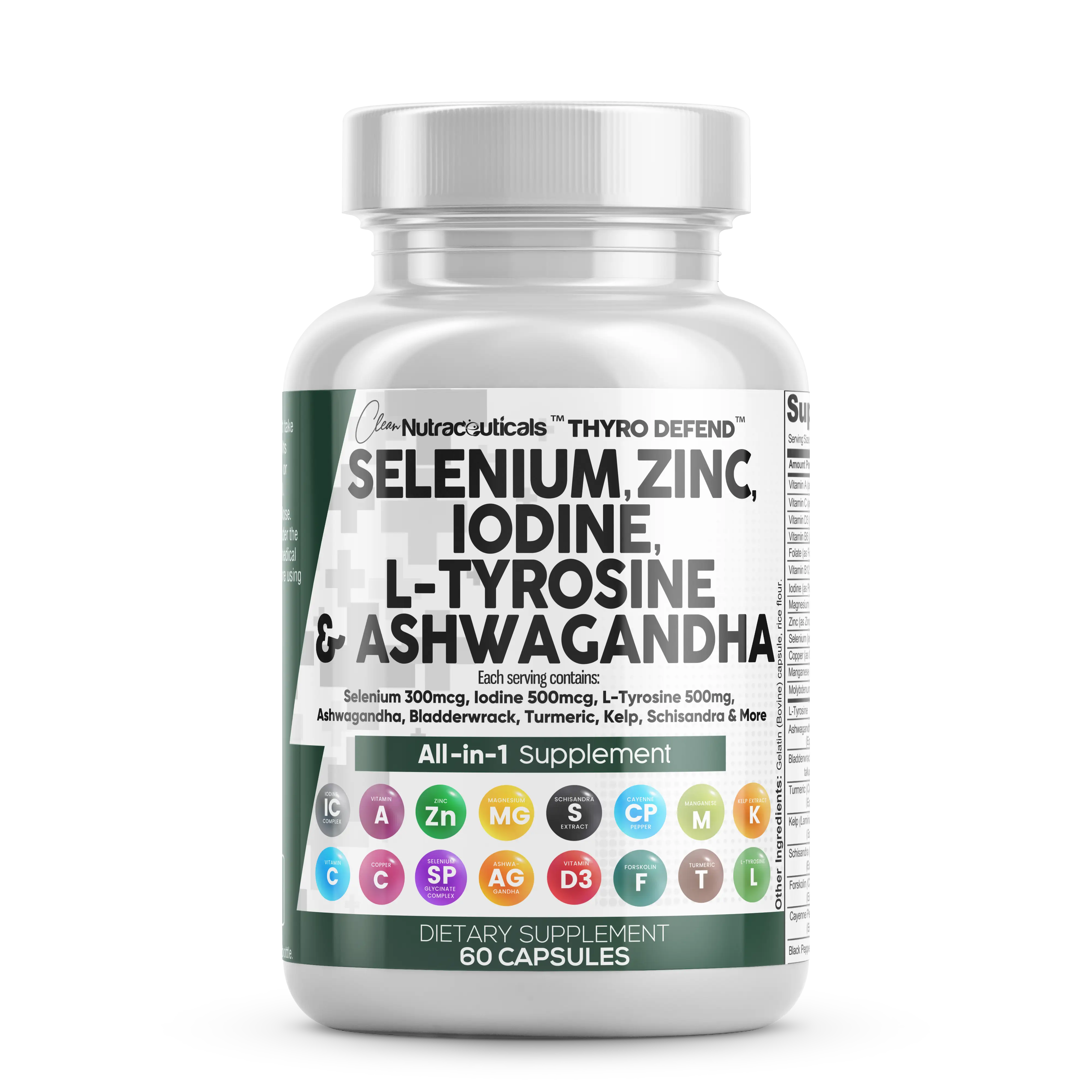 Selenium 300mcg Zinc Iodine 500mcg L Tyrosine 500mg Ashwagandha - Thyroid Support Supplement for Women and Men with Bladderwrack, Kelp, Schisandra