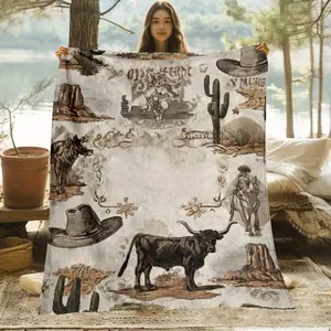 Personalized Western-Cowboy Themed Lightweight Blanket For Home Decor, All-Season Comfort Suitable As A Warm Cozy Blanket For Home Sofas, Bedding, Office Napping, Travel, And Camping, Perfect As A Gift For Friends And Family