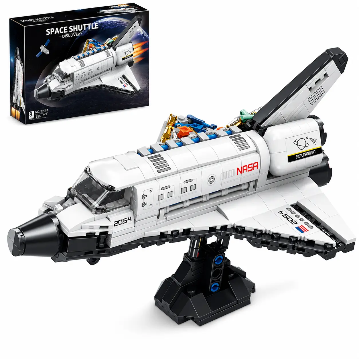 JYRUE Space Shuttle Building Block Set - 536PCS Spaceship Model Kit with Stretchable Satellite, Translucent Design, Home Office Decor, Christmas Birthday Gift for Adults & Boys 8-12