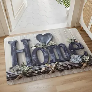 Wood Grain & Home Letter Pattern Door Mat, 1 Count Non-slip Floor Mat, Decorative Carpet for Home Living Room Bedroom, Home Decor, Boho Floral Rug