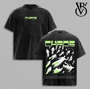 Chaos Dystopian Graphic Acid Washed T-Shirt – 240GSM Heavyweight Cotton Oversized Boxy Fit Streetwear Tee, Cyberpunk Falling Human Print, Dark Tech Grunge Y2K Vintage Unisex Shirt