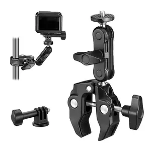 Super Clamp Mount Magic Arm Adapter Aluminum Alloy with 1/4" 3/8" Screw Suitable for Monitor/Camera /GoPro /Lights/microphones