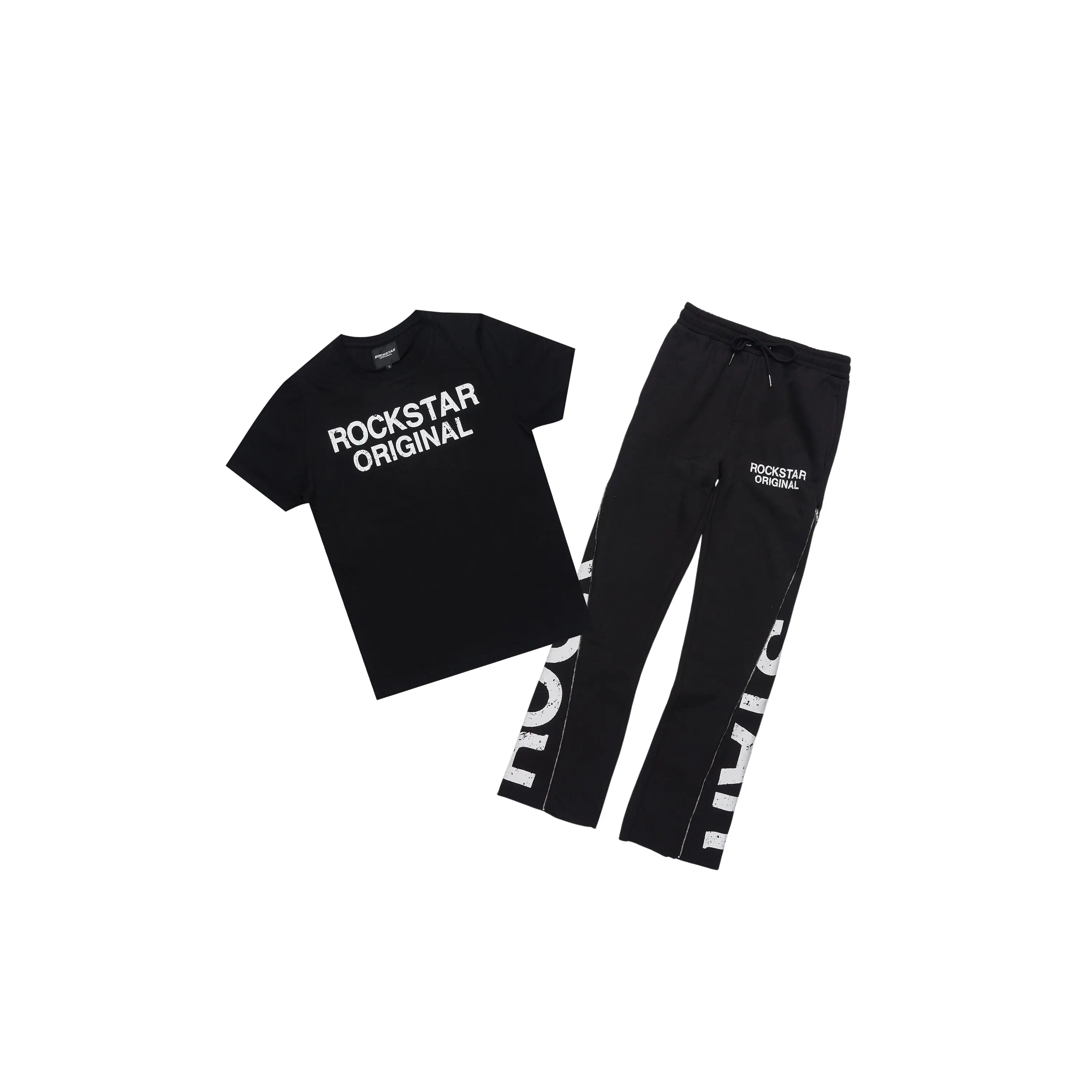Boys Deniska Black T-Shirt Baggy Stacked Flare Set
