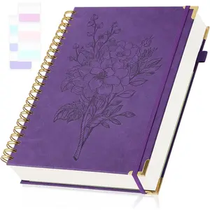 A5 Journaling Notebooks, Hardcover Spiral Notebook, Leather Journal Notebook for Women Girls, College Ruled Notebook with Numbered Page, Pocket & Tab, Small Organizer Notebook for Work School,