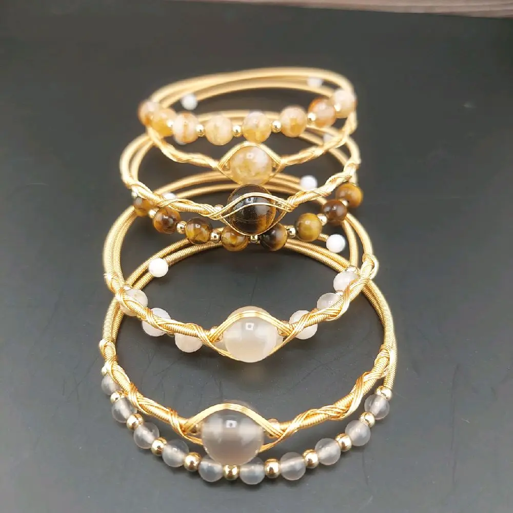 Gold Memory Wire Stone Bangles