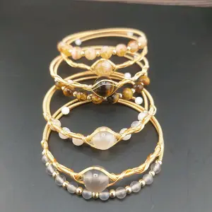 Gold Memory Wire Stone Bangles