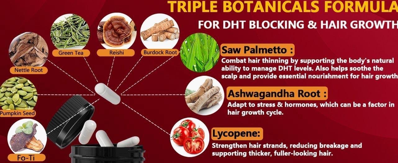 DHT Blocker for Men | Extra Strength Saw Palmetto & Biotin Hair Growth Supplement - Hair Growth Vitamins - Hair Regrowth - Natural Hair Loss Supplements for Men - Proprietary Herbal Blends,1 Pack