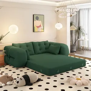 Human Dog Bed, Lazy Sofa Couch, 78.7" Multi-Functional Foldable Sofa Bed, 3-in-1 Teddy Fabric Foam-Filled Sleeper Sofa Bed for Living Room,Guest Bed,Playroom,Green    RR