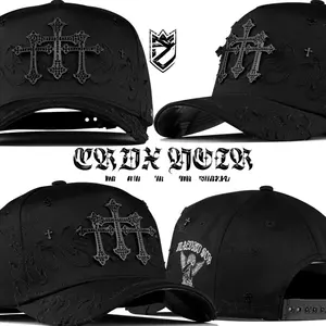 Croix Noir Snapback Hat - Black Embroidered Cross Design - Adjustable Fit -  Accessory