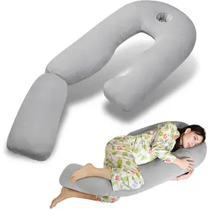 U-Full Body Pillow for Side Sleepers – 51-Inch Cooling Pregnancy Pillow with Ear Piercing for Neck, Back, and Hip – Removable Washable Cover-Saving