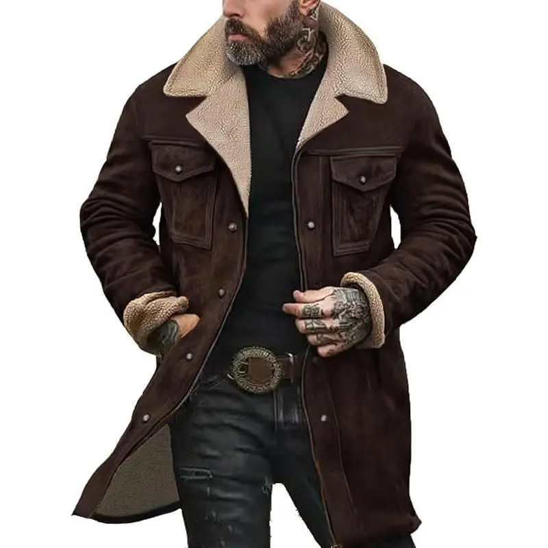 Mens Western Cowboy Jacket Vintage Suede Jacket LongCoats Zip Up