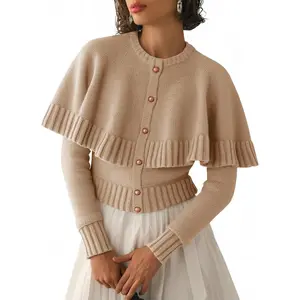 Imily Bela Womens Cropped Cardigan Sweater Long Sleeve Fall Knit Cape Sweaters Button Up Trendy Outfits