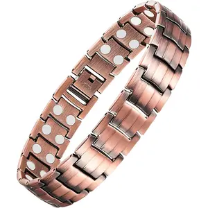 Men's Copper Magnetic Bracelet Elegant 99.99% Solid Copper Bracelets with Double-Row Strong Magnets, Magnetic Field Therapy Jewelry (Copper)