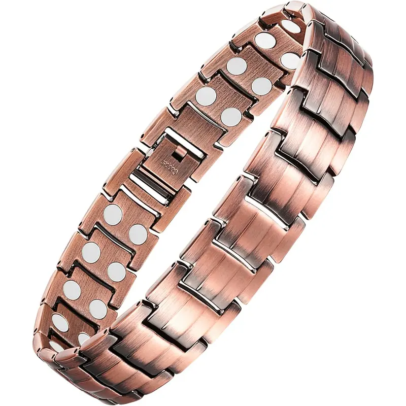 Men's 99.99% Solid Copper Magnet Bracelets & Bangles, Elegant Double-Row Energy Magnet Agate Fashion Jewelry for Magnetic Field Therapy, Energy Magnet Bracelet