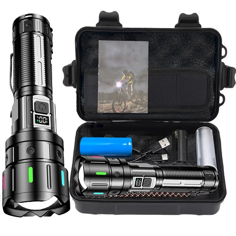 High Power, High Lumen LED Flashlight Type-c Rechargeable Tactical Zoom Flashlight, Rechargeable Powerful Flashlights, High Lumens Suitable for Camping, Fishing, Hiking, Night Work