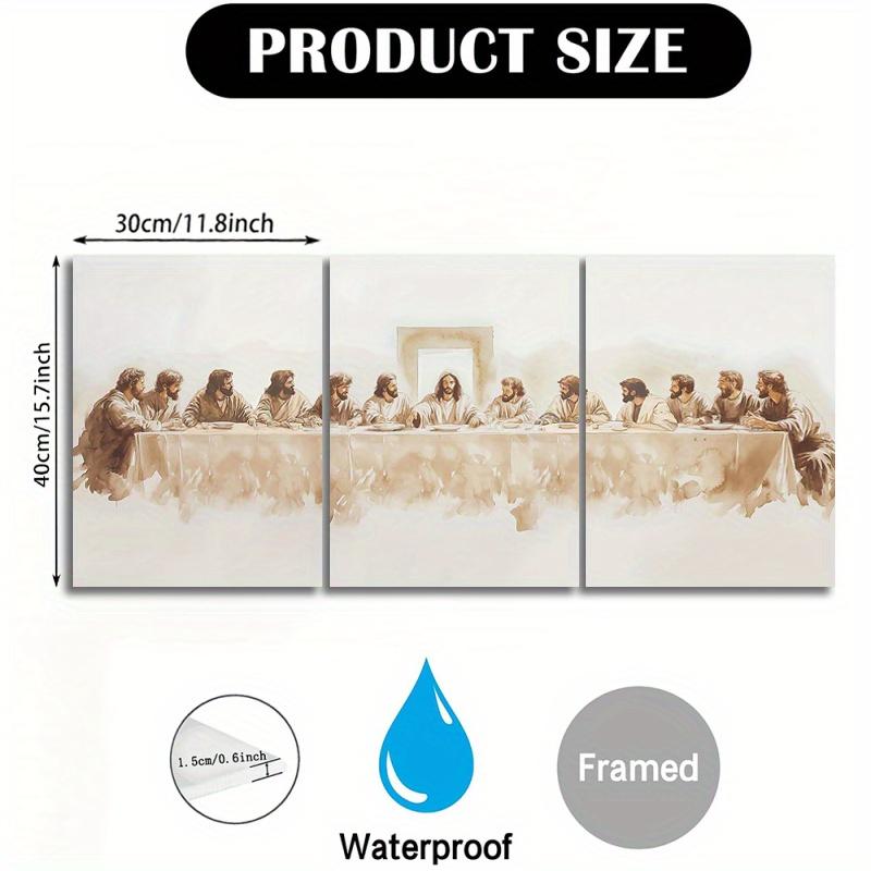 3pcs Set of Wood-Framed Canvas Art "The Last Supper" - Minimalist Modern Jesus Poster for Christian Farmhouse Wall Decor, Home Decoration, Room Décor  (Includes Frame)
