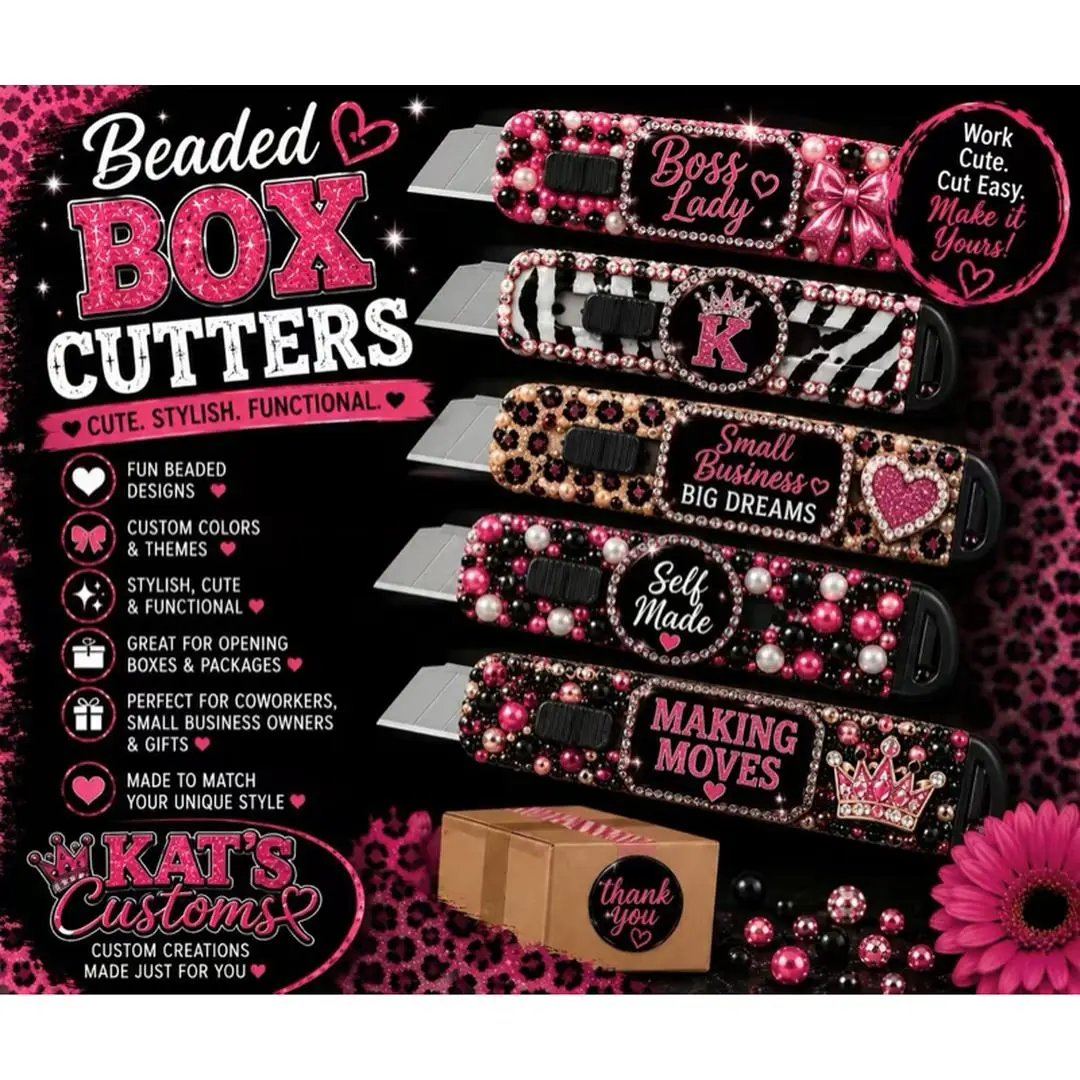 Kat's Customs Beaded Box Cutters - Fun Beaded Designs, Custom Colors & Pearls, Stylish & Functional, Perfect for Opening Boxes & Packages, Made to Match Your Unique Style