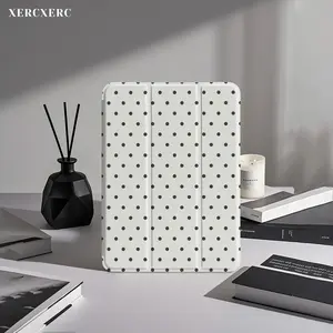 White with Black Polka Dots iPad Case, PU Flip + TPU Soft Shell, 3 - Fold Stand/Pen Slot/Shockproof Drop Proof/Auto Wake Sleep, for Air 11" /A16 /9th/10th/11th Gen, Fall/Back to School/Gift, Compatible Pro 12.9/11/10.9 (2025/2024), 10.9/10.5, Mini 8.3, Ga