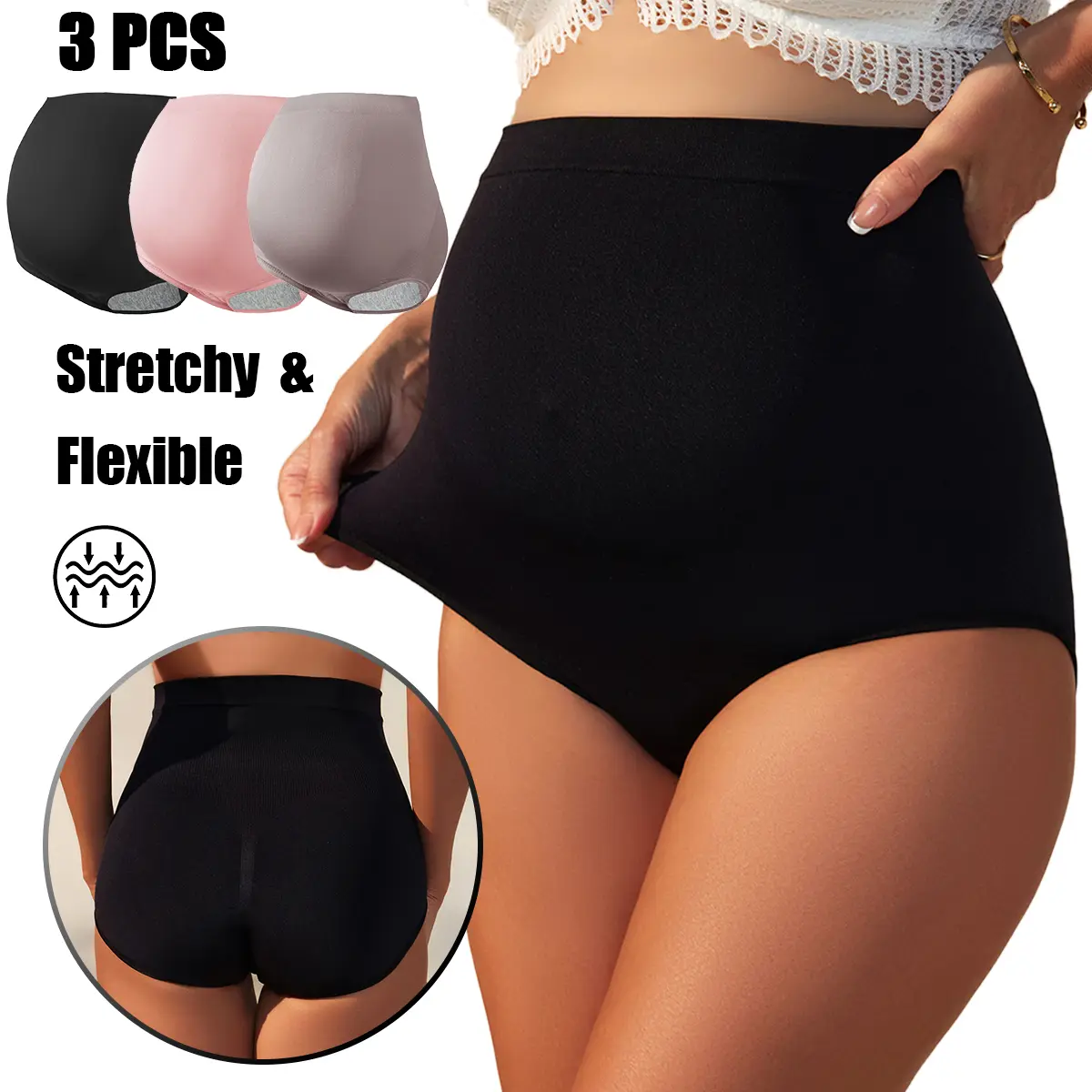 Women's 3-Pack High Waist Maternity Briefs - Seamless, Tagless, Soft, Lightweight, Durable, Non-Itchy, Plus-Size (S-XL) Underwear for Pregnancy Daily Wear, Postpartum Recovery | Maternity Clothing