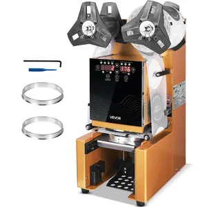 VEVOR Fully Automatic Cup Sealing Machine, 500-650 Cups/H, Cup Sealer Machine for 190 mm Tall & 90/95 mm Cup, Electric Tea Sealer with Digital Control LCD Panel for Bubble Milk Tea Coffee, Gold, 500-650 Cups/Hr, Exhaust Needle