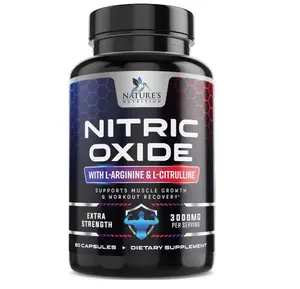 Nitric Oxide Booster Extra Strength - 3X Strength L-Arginine & Citrulline Supplement - Best Nitric Oxide Supplements for Men - Supports Muscle, Heart Health, Energy - Bottled in USA - 60 Capsules