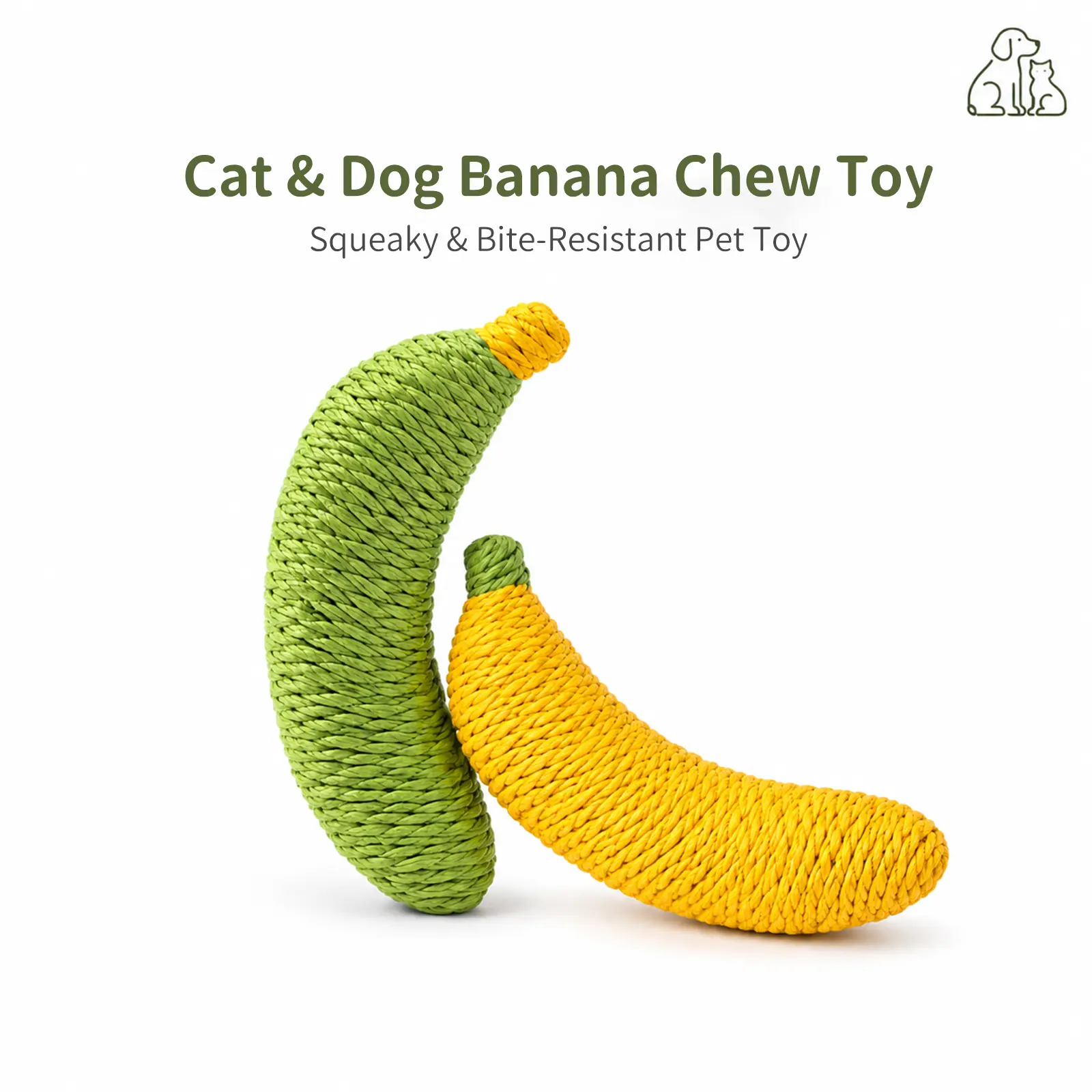 Sisal Banana Cat Dog Toy, Lightweight Rope Cat Toy for Biting, Batting, Scratching & Carrying, Cute Indoor Cat Play Toy, Yellow/Green