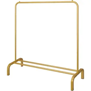 Metal 43.3 Inches Garment Rack with Bottom Shelf Clothing Rack for Hanging Clothes Coats Skirts Shirts Sweaters Gold