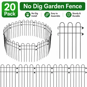 No Dig Garden Fence Panels, 10/20 Pack Decorative Metal Garden Border Fence, Rustproof Black Landscape Edging Fence for Yard, Patio, Flower Beds & Walkways