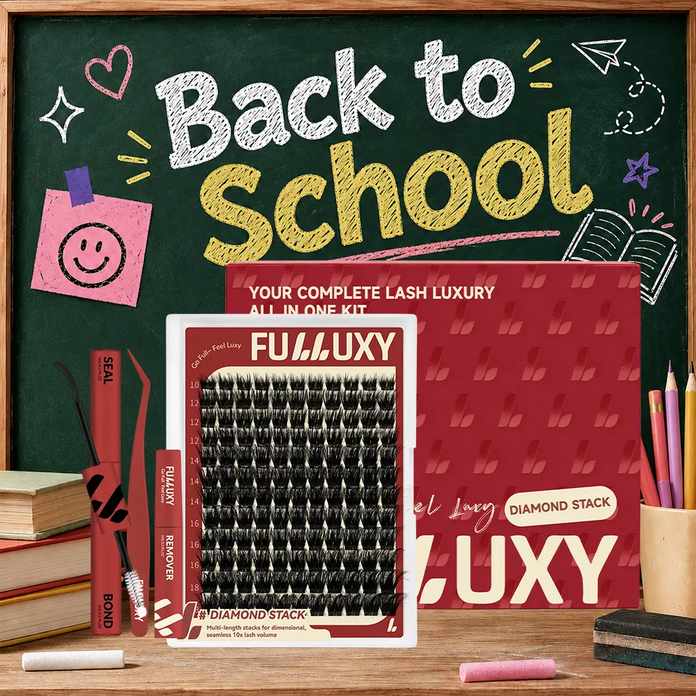 Fulluxy Diamond Stack | Classic Full Volume Lashes | DIAMOND STACK Kit, Long-Lasting & Easy DIY | Complete Set with Glue Remover & Tweezer for Beginners | One Layer = Bold, Luxe Volume