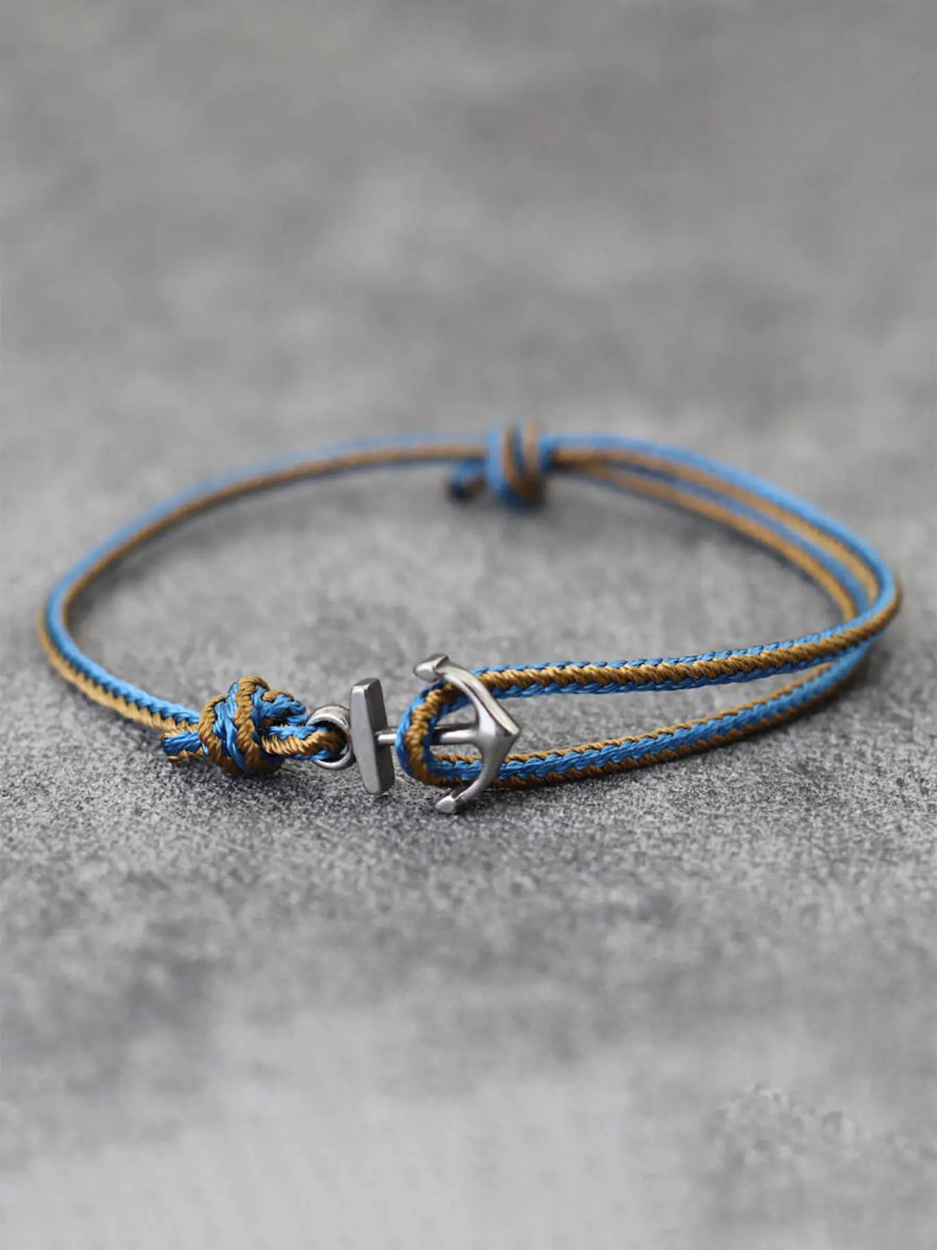 Men's Stainless Steel Anchor Bracelet, Adjustable 2mm Thin Rope, Easy Hook Dual Color Braided Cord Jewelry, Simple Design Handmade Accessory, Adjustable Bracelets