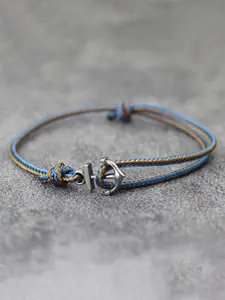 Men's Stainless Steel Anchor Bracelet, Adjustable 2mm Thin Rope, Easy Hook Dual Color Braided Cord Jewelry, Simple Design Handmade Accessory, Adjustable Bracelets