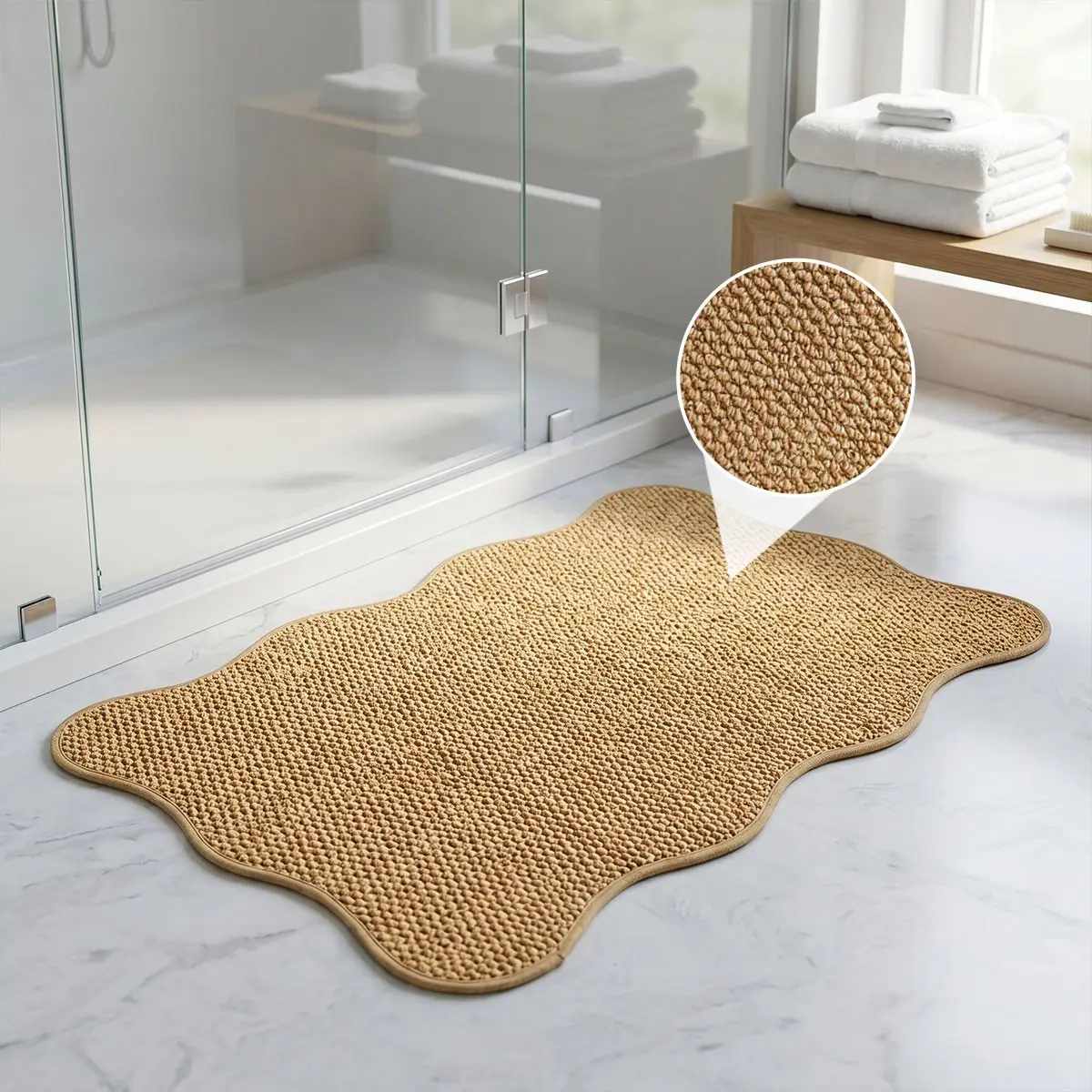 1pc Ripple Rhombus Carpet, 100% Polyester Wave Bathroom Mat, Water Absorbent Bathmat, Shower Mat Non Slip, Dry Wet Dual Use Non-Slip Design, 3D Rhombic Pattern, Absorbent Mild Anti-Slip Fade-Resistant Rug Pad