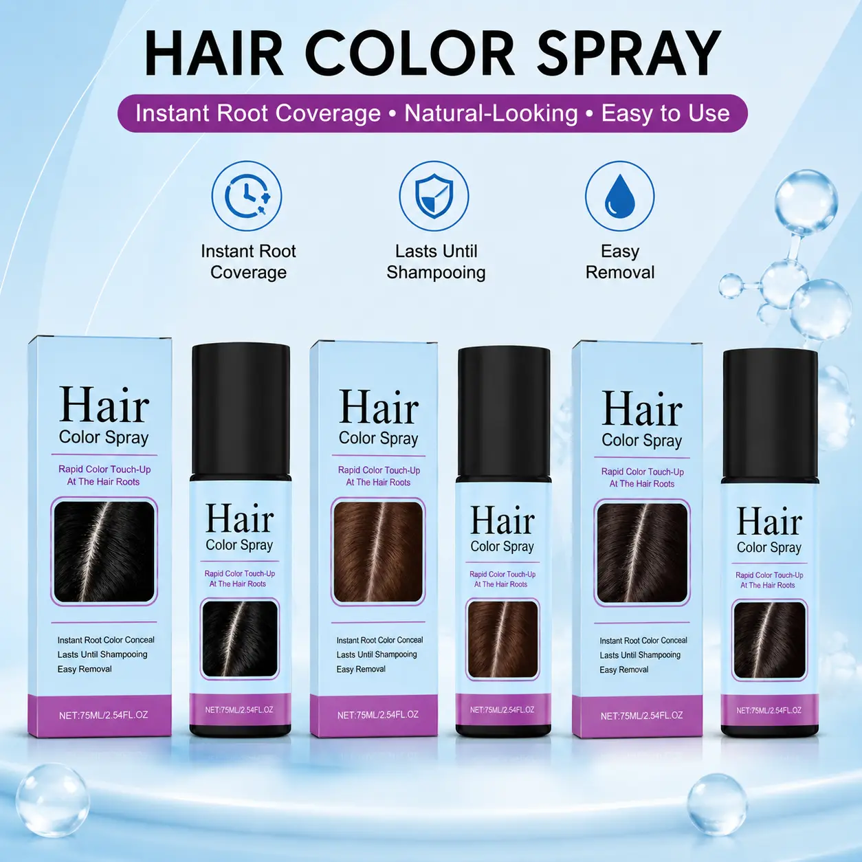 Hair Color Spray Root Touch Up, Temporary Hair Color Spray for Gray Hair Coverage & Hair Root Concealer, Quick Dry Formula for Natural-Looking Color, Easy Wash Out Hair Makeup for Women