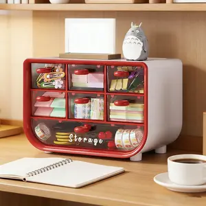 The cute storage and organization box with 7 drawers and dust-proof design is suitable for stationery, small items and home organization. It features a multi-compartment desktop classifier, storage container for organizing, souvenir box, sturdy structure,