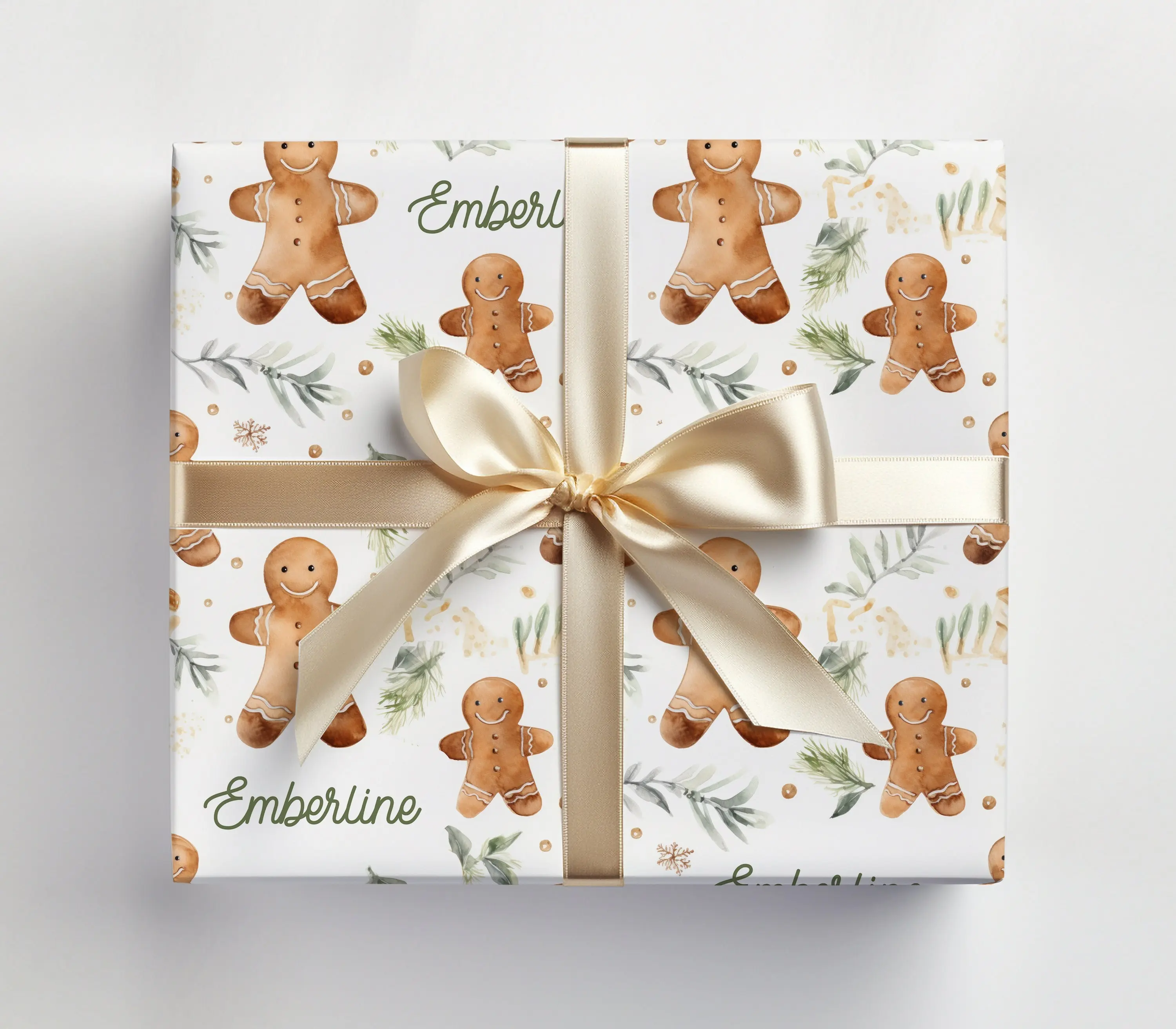 Gingerbread Man Wrapping Paper Roll Gingerbread Man, Christmas Gingerbread Gift Wrap Roll With Personalized Name,