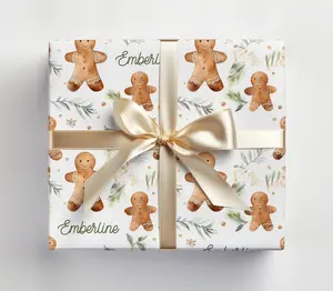 Gingerbread Man Wrapping Paper Roll Gingerbread Man, Christmas Gingerbread Gift Wrap Roll With Personalized Name,
